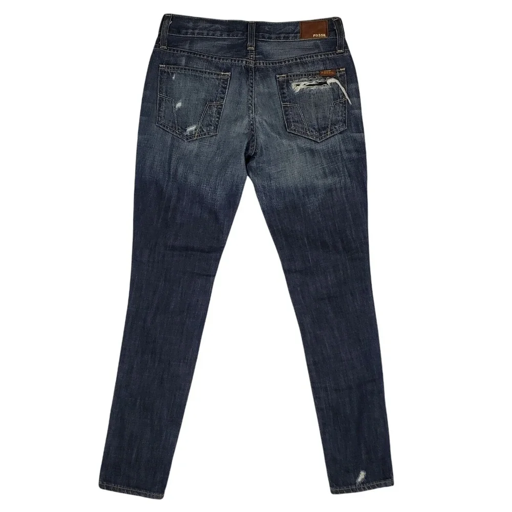 Fossil Skinny Jeans Womens Size‎ 25 Heavy Destroy Blue Distressed Denim USA Made